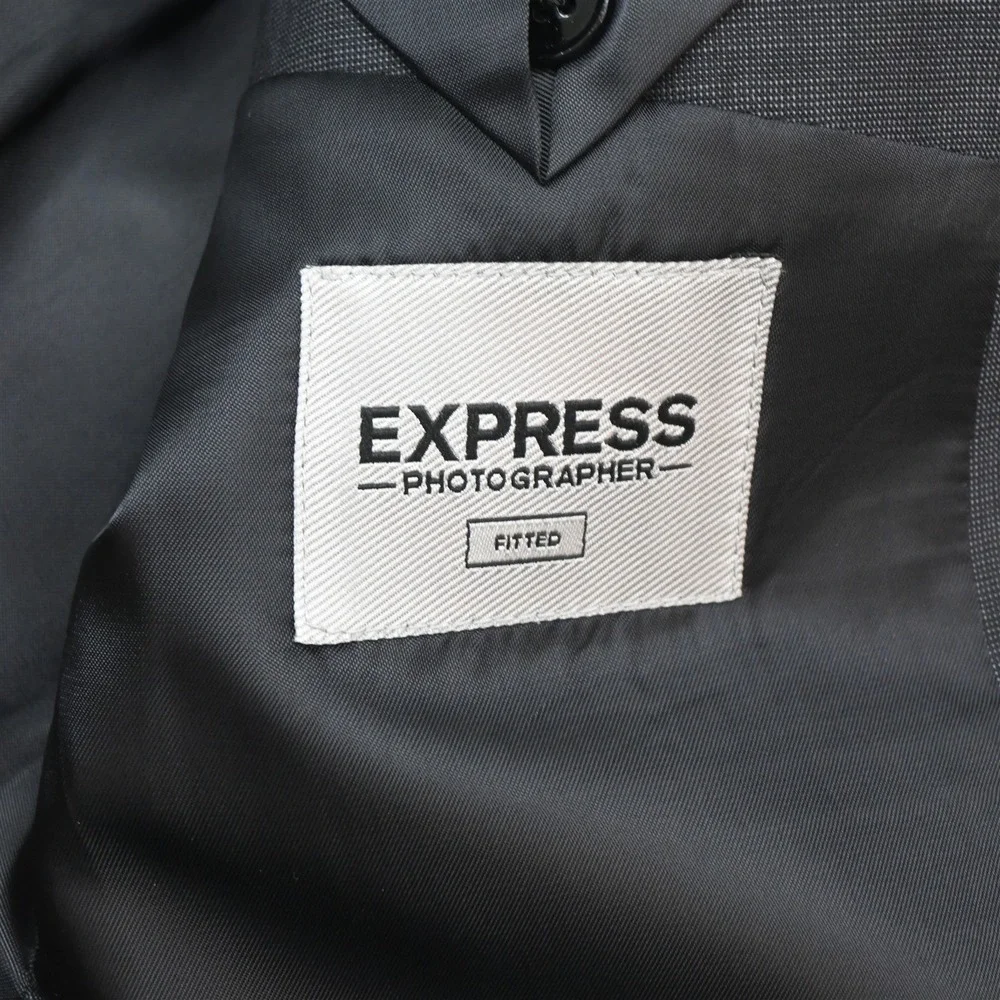 Express 40R 32x30 Gray Wool Photographer Fitted Slim Mens Jacket Pants Suit